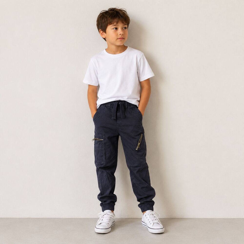 Toughskins Boys Cargo Jogger Pants Zip Pocket Casual Navy Blue Size M